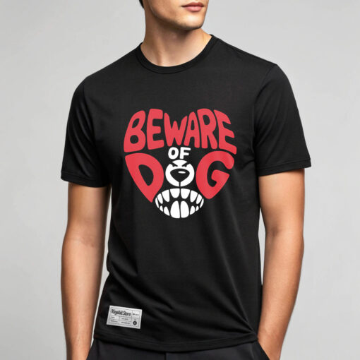 Beware of Dog T-Shirt - Black Funny Graphic Tee for Men