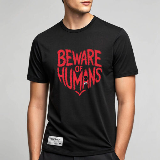 Beware of Humans T-Shirt for Men - Black Cotton Streetwear Tee