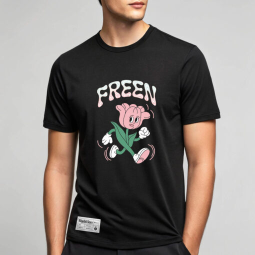 Black Cartoon Flower T-Shirt – Freen Graphic Tee for Men, Playful Streetwear Style