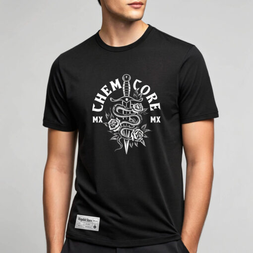 Chemicore Graphic T-Shirt - Snake, Dagger & Roses Design, Black Tee for Men